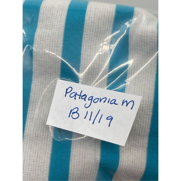 Patagonia Shirt Capilene 3 Midweight Baselayer Women Medium Aqua Blue Stripe - Picture 10 of 10